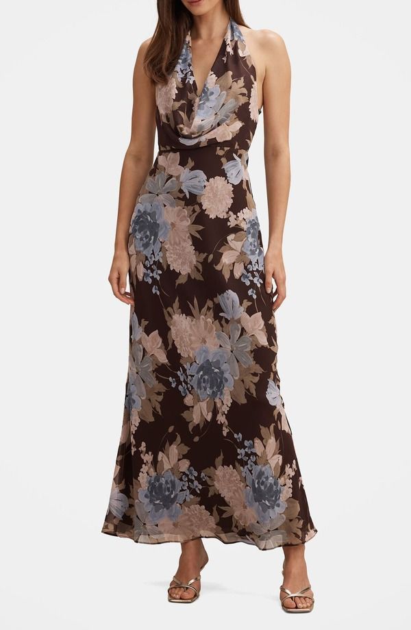 エバーニュー レディース トップス ワンピース ホルター Ever New Marina Cowl Neck Halter Gown HALSEY FLORAL