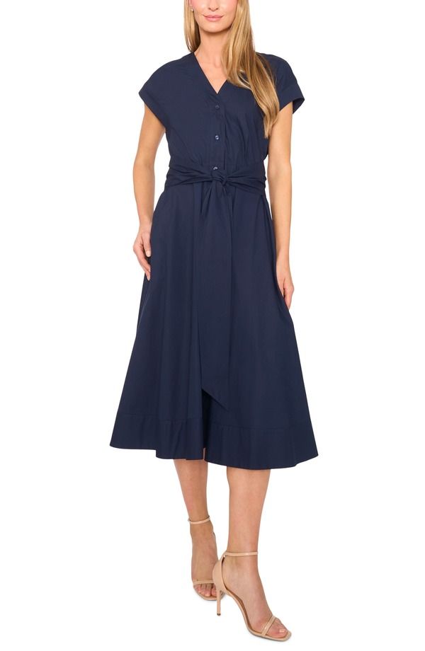 ハロゲン レディース トップス ワンピース A ライン Halogen Tie Front ALine Dress BARITONE BLUE ブルー