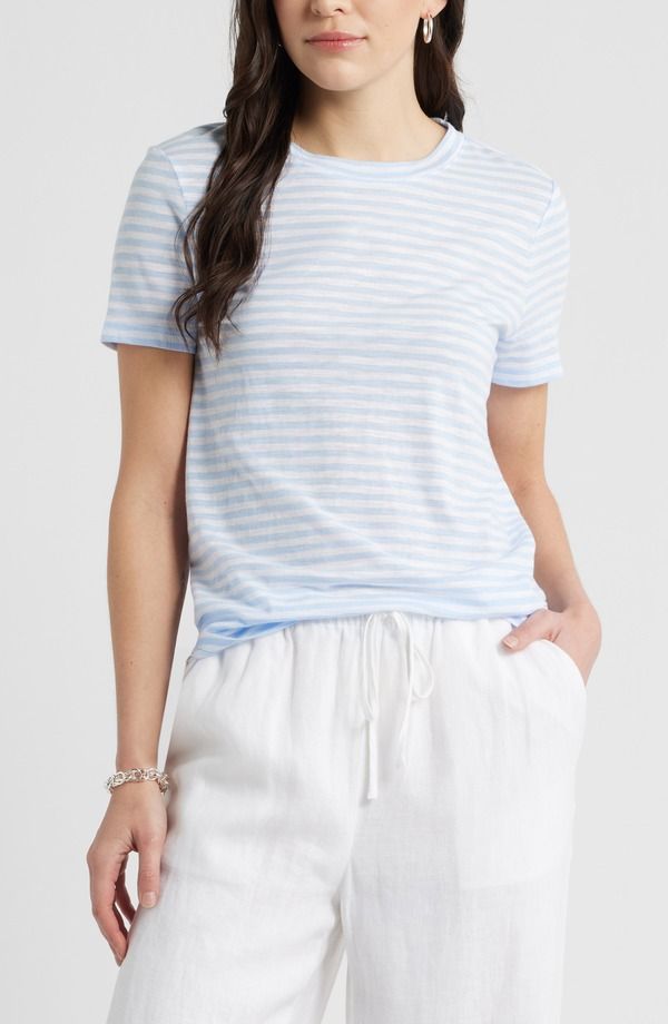 キャスロン レディース トップス Tシャツ クルーネック コットン Caslon Cotton Blend Crewneck TShirt BLUE WINDSURFER BROOKE STRIPE 7,546円