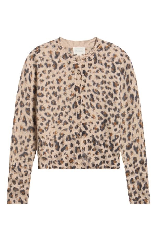 キャスロン レディース アウター パーカー・スウェット プリント ウール カーディガン Caslon Leopard Print Wool Cashmere Cardigan TAN BLACK BE 26,460円