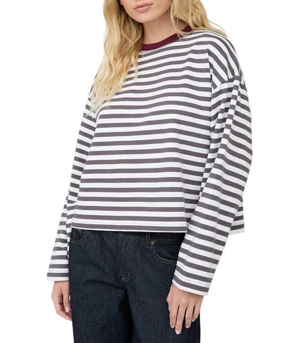 ブルーペッペーブルーペッパー レディース トップス Tシャツ Blu Pepper Striped Boxy Long Sleeve Top Charcoal Multi チャコール
