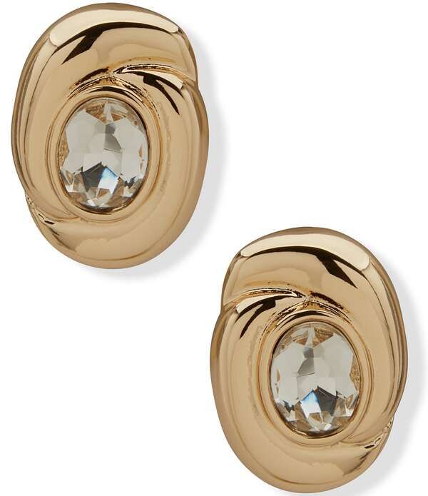 アンクライン レディース アクセサリー ピアス・イヤリング Anne Klein Gold Tone Crystal Twisted Oval Stone Button Clip Stud Earri