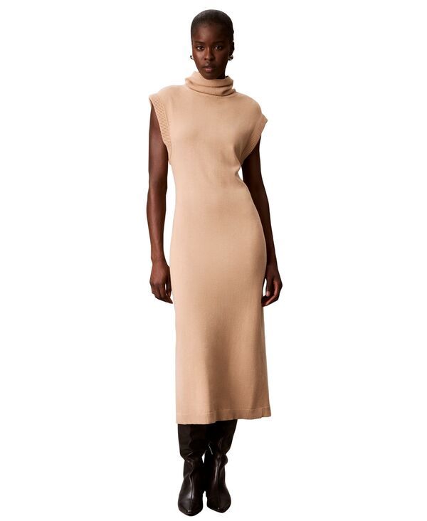 カルバンクライン レディース アウター ニット・セーター モックネック ミディ ノースリーブ Calvin Klein Womens Mock Neck Sleeveless Midi Sweater
