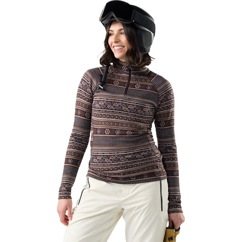 スマートウール レディース トップス Tシャツ Smartwool Classic Thermal Merino Base Layer 14Zip Top Womens Mocha Fair Isle