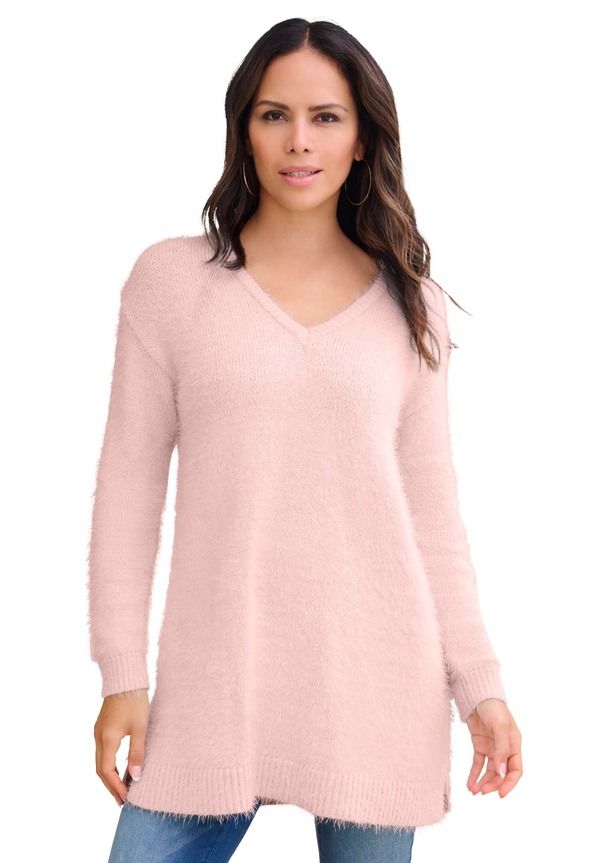 ロアマンズ レディース アウター パーカー・スウェット Vネック プラスサイズ セーター Roamans Eyelash V Neck Sweater Plus SOFT BLUSH ブラッシュ 21,815円