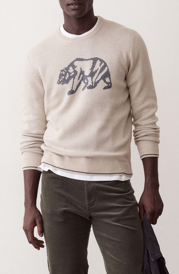 マリーン レイヤー メンズ アウター パーカー・スウェット クルーネック セーター Marine Layer Varsity Intarsia Crewneck Sweater OATMEAL オート