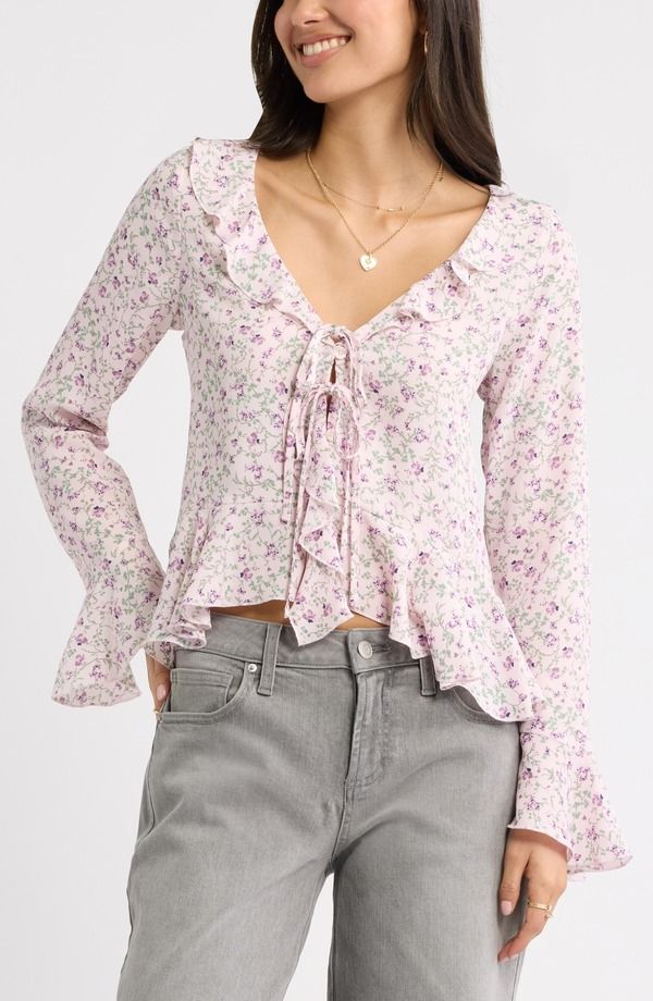 ビーピー レディース トップス シャツ フリル BP Ruffled Long Sleeve TopINK B PURPLE CLANCY VINE ピンク 12,946円