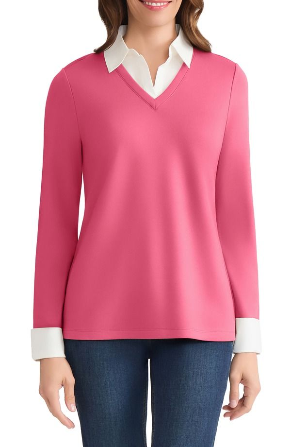 ジョーンズニューヨーク レディース トップス シャツ プチ セーター Jones New York Twofer Sweater Petite Regular SHERBERT NYC WHITE ホ
