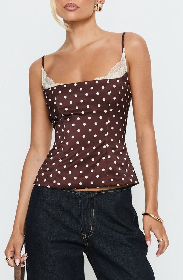 プリンセスポリー レディース トップス シャツ レース Princess Polly Renaissance Corset Lace Top BROWN POLKA ブラウン