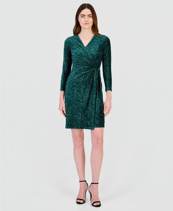 アンクライン レディース トップス ワンピース ベルベット スパンコール Anne Klein Womens Classic Velvet Sequin FauxWrap Dress Pine For 30,420円