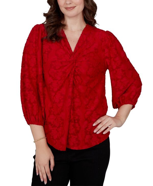 ルビーアールディー レディース トップス シャツ フラワー柄 プチ ブラウス フラワー Ruby Rd Petite Floral Twist Front 34Sleeve Blouse Ruby ル