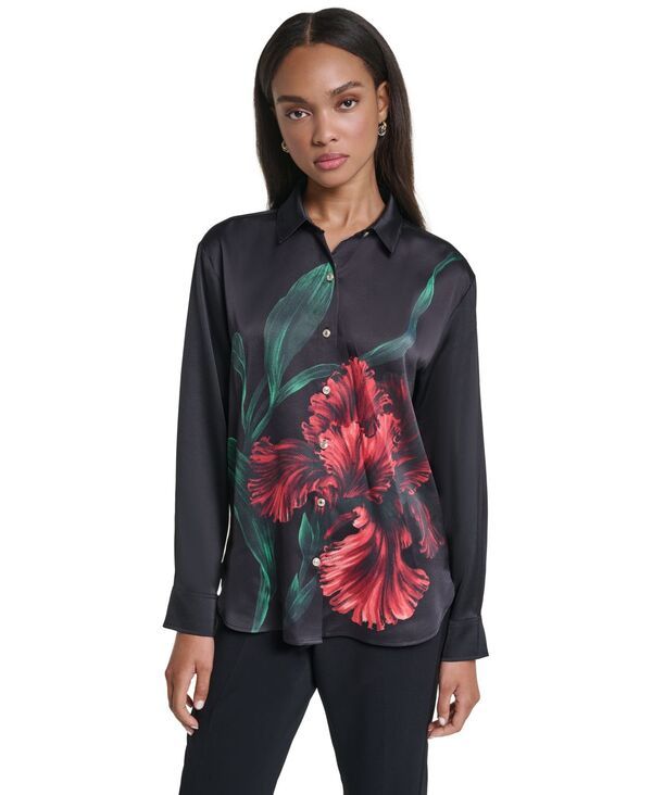カール ラガーフェルド レディース トップス シャツ フラワー柄 プリント サテン ブラウス 長袖 フラワー KARLAGERFELD PARIS Womens LongSleeve FloralPr