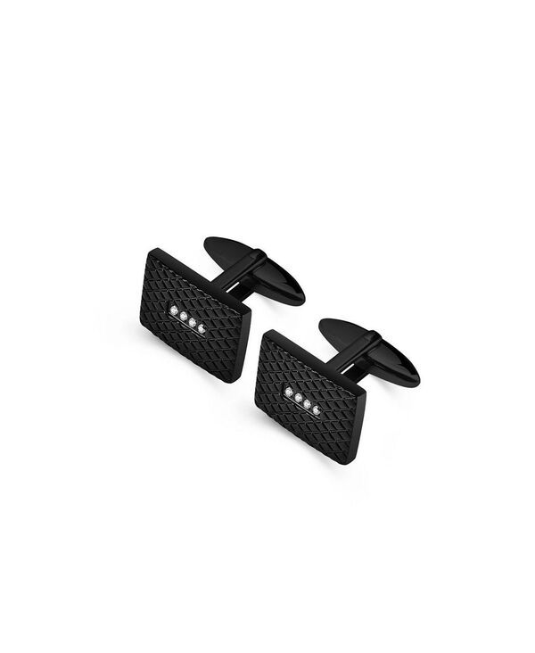 メタロ メンズ アクセサリー カフスボタン Tシャツ Metallo Stainlessteel Rectangle Checkeredesign w CZ Cuff Links Black Plat