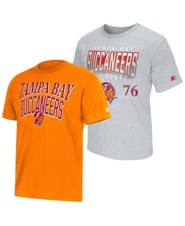 スターター メンズ トップス Tシャツ ロゴ Starter Mens OrangeHeather Gray Tampa Bay Buccaneers TwoPack Throwback Logo T