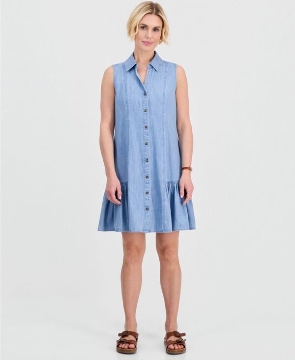 スタイルアンドコー レディース トップス ワンピース ノースリーブ コットン Style Co Womens Cotton Chambray Sleeveless Dress Macys Exclus