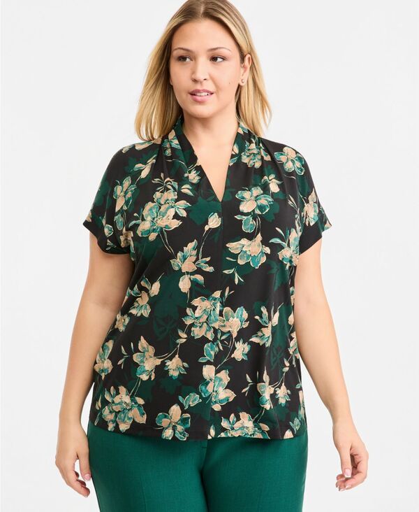 カスパール レディース トップス シャツ フラワー柄 プラスサイズ キャップスリーブ キャップ ブラウス フラワー Kasper Plusize Floral FunnelNeck CapSleeve 17,026円