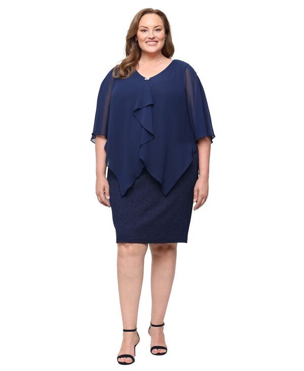 エスエルファッションズ レディース トップス ワンピース Vネック プラスサイズ フリル SL Fashions Plusize VNeck Ruffle Dress Navy ネイビー 28,470円