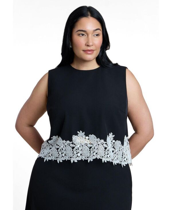 エロクイ レディース トップス シャツ プラスサイズ レース ELOQUII Plusize LaceTrimmed Jewel Neckline Top Black onyx ブラック 7,650円