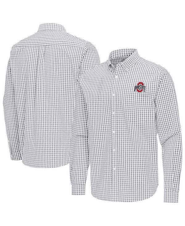 アンティグア メンズ トップス シャツ ダウン Antigua Mens Gray Ohio State Buckeyes Ellis Woven TriBlend Long Sleeve Butto