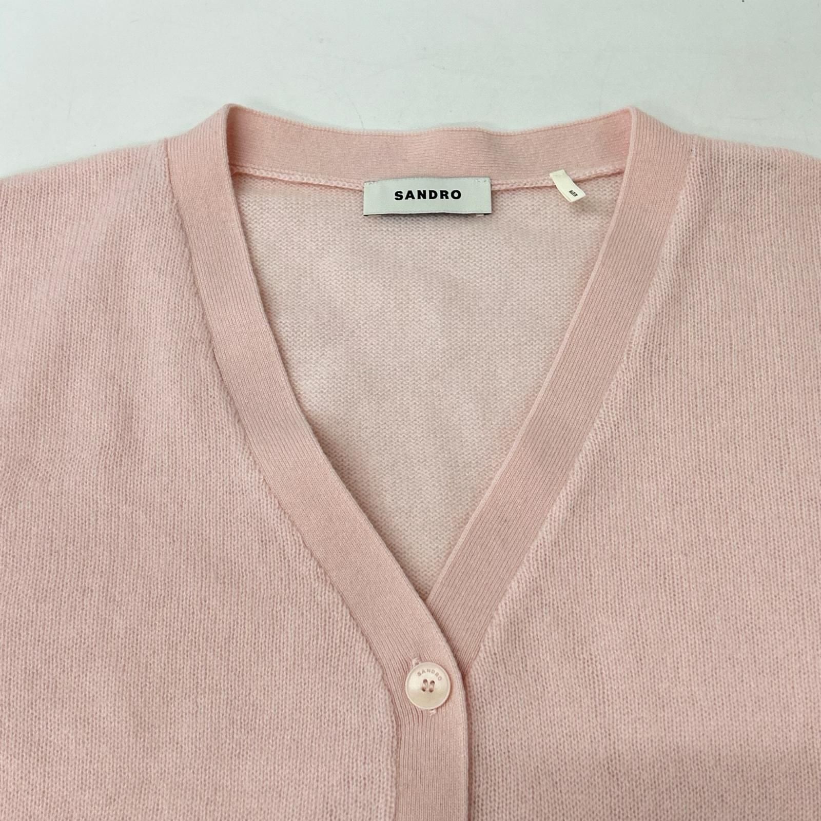 SANDRO サンドロ ピンク ロゴ刺繍 ウールカシミヤ混 クロップド