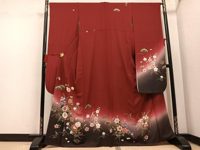 平和屋着物●豪華振袖　草花文　暈し染め　金彩　正絹　逸品　AABN5771ph