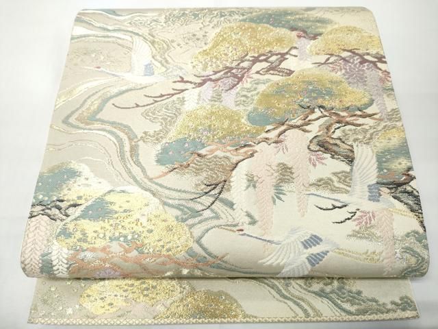 平和屋着物●六通柄袋帯　唐織　飛鶴浜松文　金銀糸　正絹　逸品　CABN8262hy