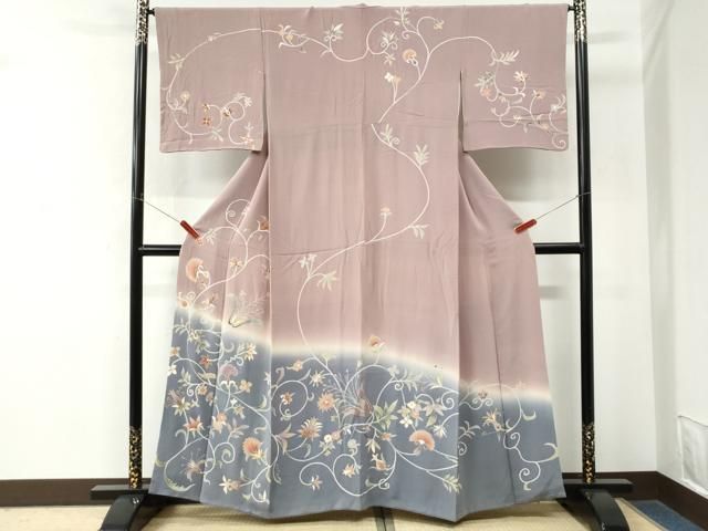 平和屋着物●訪問着　刺繍　更紗花唐草文　暈し染め　金彩　正絹　逸品　CABM4711yc