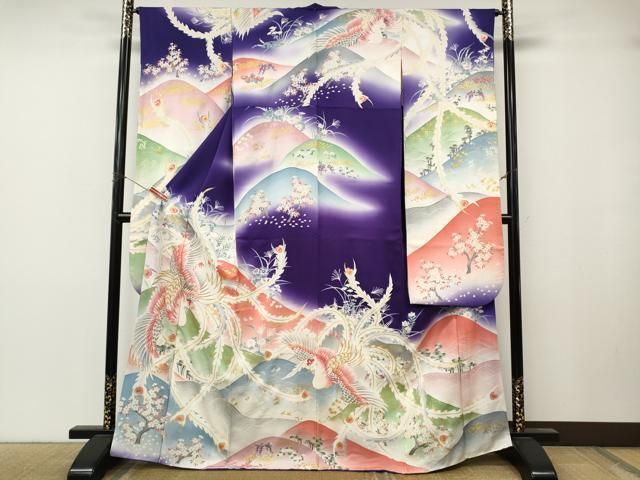 平和屋着物●十日町老舗ブランド　吉澤友禅　吾妻徳穂　振袖　駒刺繍　鳳凰草花文　暈し染め　金彩　正絹　逸品　CABN4910ut