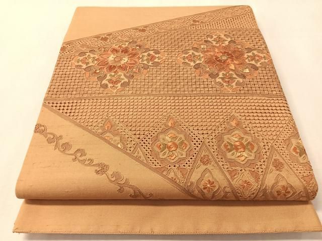 平和屋着物●中国三大刺繍　スワトウ相良刺繍　創祀州　太鼓柄袋帯　紬地　正倉院花文　正絹　逸品　CABN2876vp