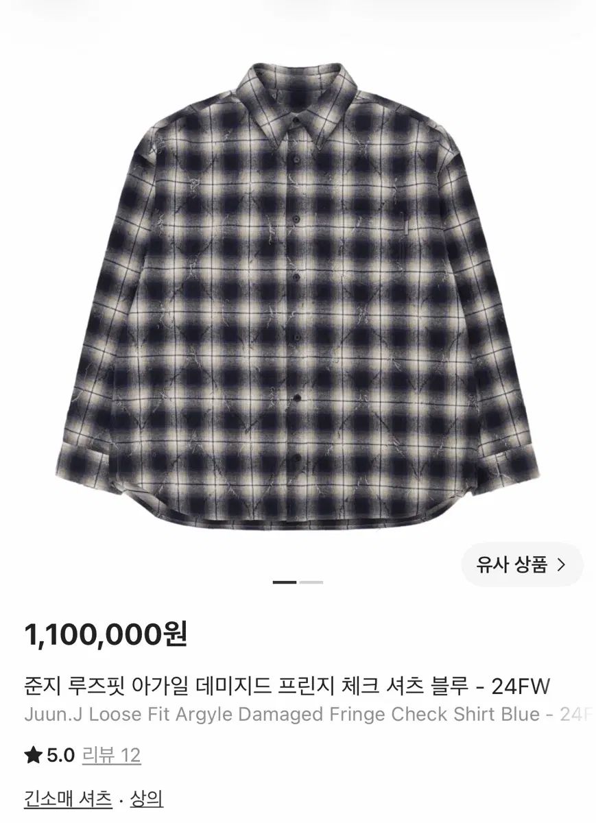 Juun.J ルーズフィット アーガイル ダメージ フリンジ CHECK シャツ ネイビー 24FW 88,965円