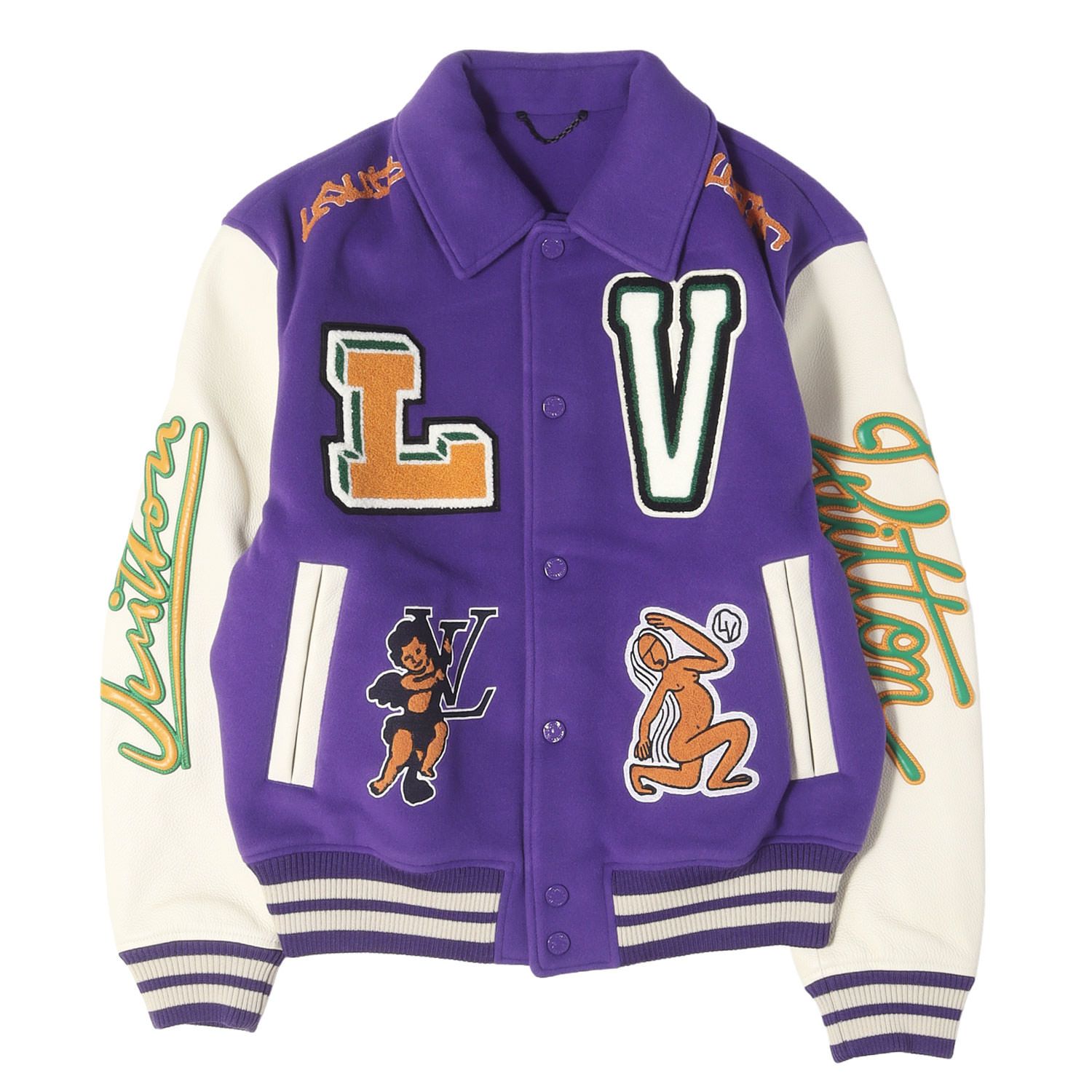 【美品】LOUIS VUITTON ルイヴィトン ジャケット マルチカラー 50 22AW マルチパッチ刺繍 メルトン バーシティ ジャケット Multi Patches Mixed Leather Varsity Blouson【メンズ】【中古】