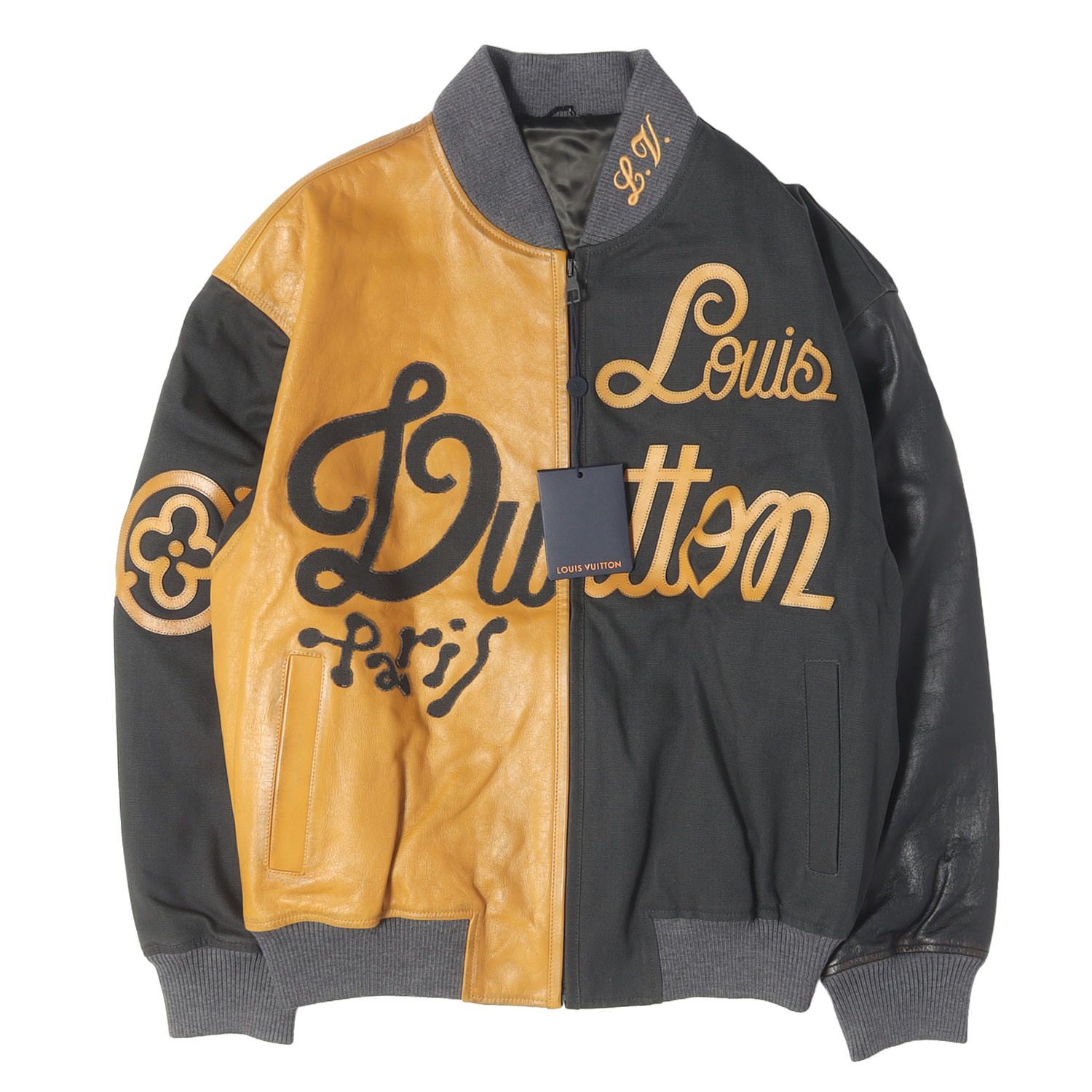 【新品】LOUIS VUITTON ルイヴィトン ジャケット チャコール マスタード 48 23SS ミックスキャンバス レザー ボンバージャケット Mixed Canvas and Leather Bomber アウター ブルゾン 上着【メンズ】