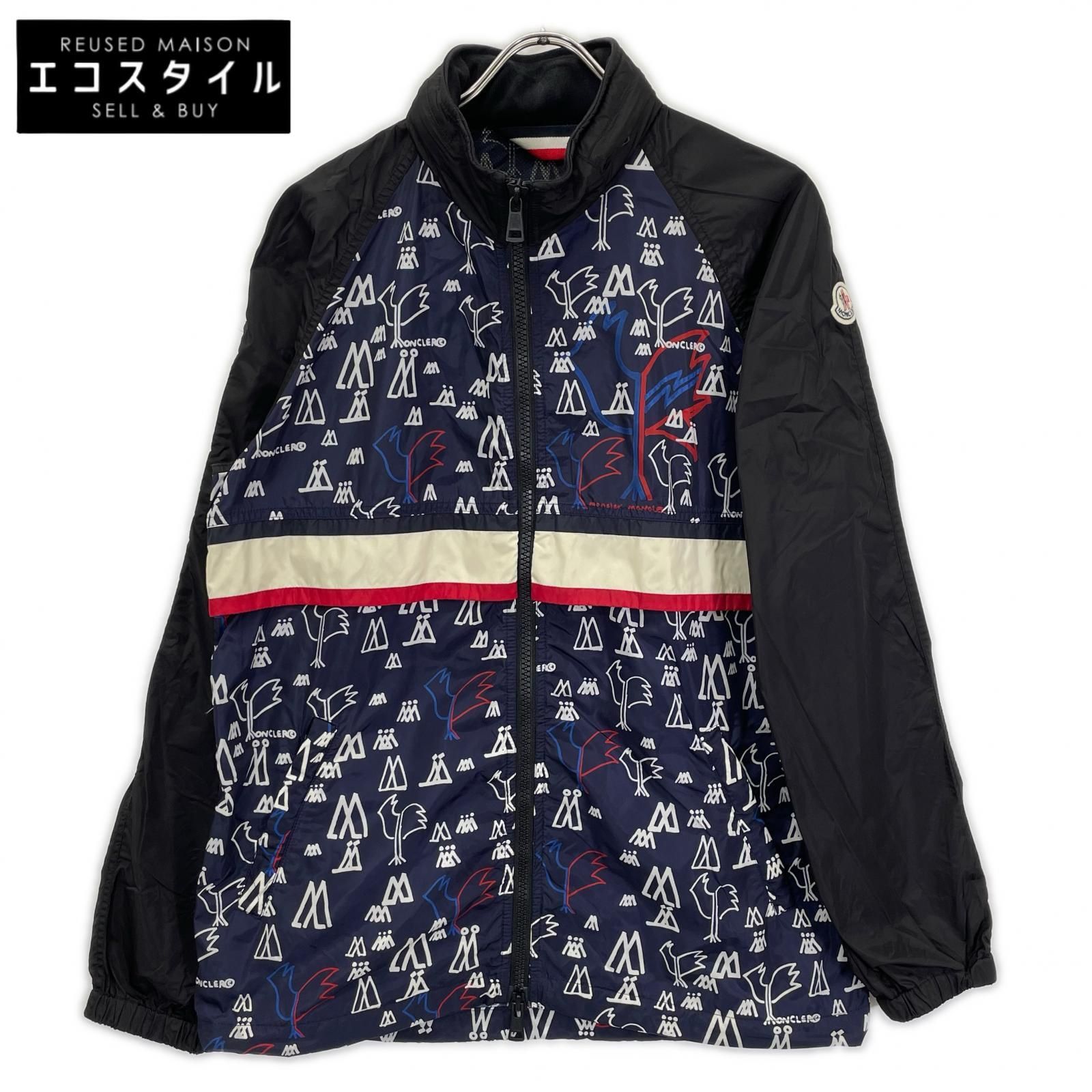 MONCLER　モンクレール　【GENIUS】1952 18SS ALLOS ブラック×トリコロール 総柄 ドローコード W-ZIPナイロンフーディ　1