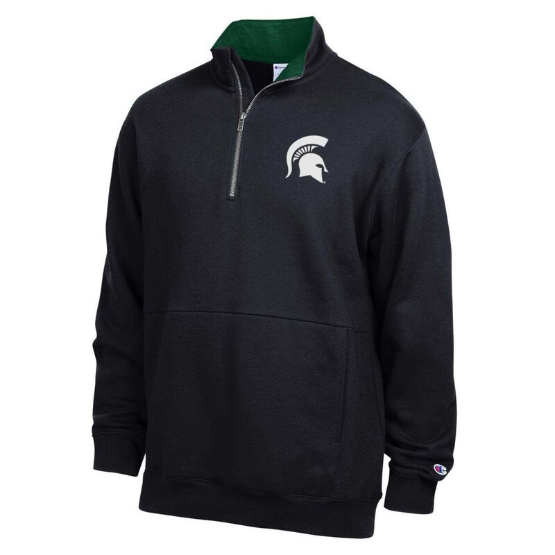 チャンピオン メンズ トップス Tシャツ フリース Mens Champion Black Michigan State Spartans Fleece QuarterZipullover Msu B