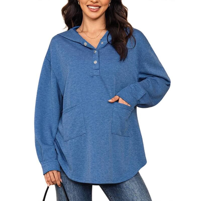 インスパイア シック レディース トップス シャツ スウェット マタニティ INSPIRE CHIC Maternity Sweatshirt Hooded Henley Snap Winter Pr 11,294円