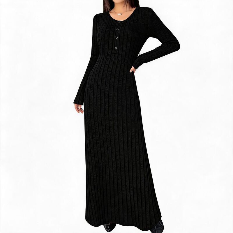 コジョイン レディース トップス ワンピースリムフィット Vネック リブ ニット マキシ Kojooin Women Henley VNeck Ribbed Knit Maxi Dress Long 12,936円