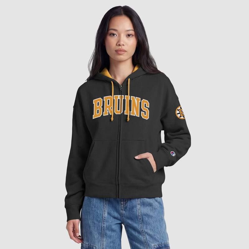 チャンピオン レディース トップス Tシャツ フリース パーカー Womens Champion BlackGold Boston Bruins Applique FullZip Fleece Hoo