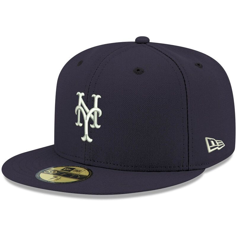 ニューエラ メンズ アクセサリー 帽子 ロゴ Mens New Era Navy New York Mets Logo White 59FIFTY Fitted Hat Met Navy ネイビー
