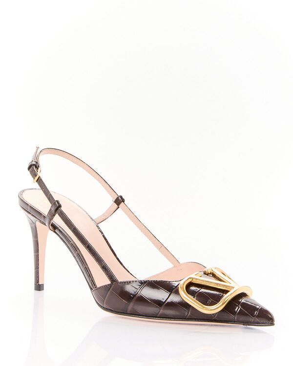 ヴァレンティノ レディース シューズ パンプス ロゴ Valentino Garavani Womens VLogo Croc Embossed Slingback Pumps Brown ブラウン 185,400円