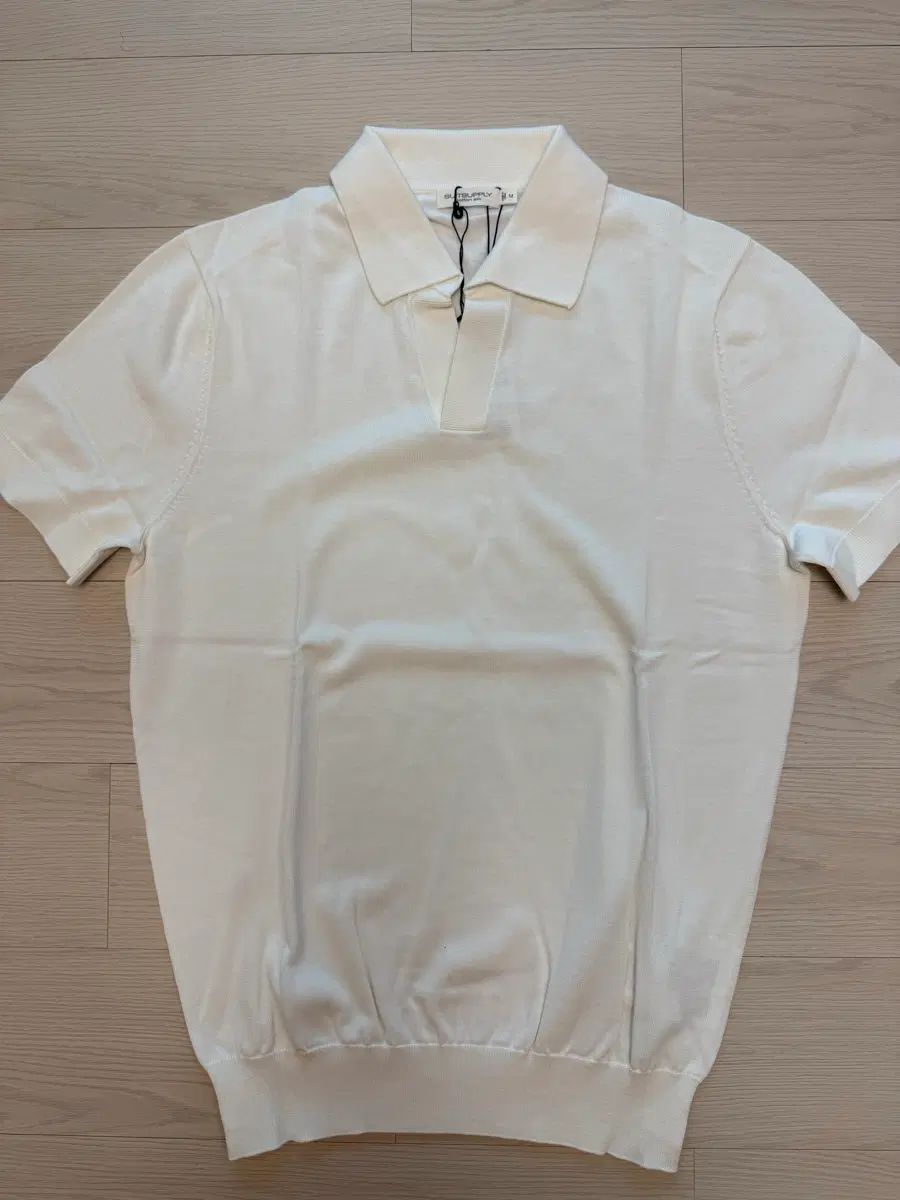 (新品) スーツサプライ ウールシルク 半袖ポロシャツ 白 Mサイズ