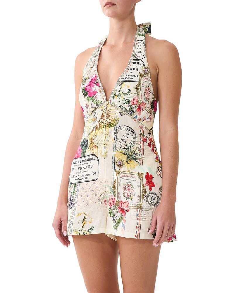 キャミラ レディース トップス ジャンプスーツ ロンパース リネン ホルター Camilla Linen Halter Button Front Romper La Belle Botanique