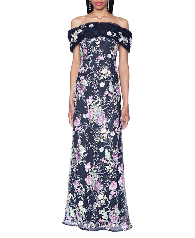 シャニ レディース トップス ワンピース Vネック Shani VNeck Off The Shoulder Novelty Embroidery Gown BlackPink ブラック