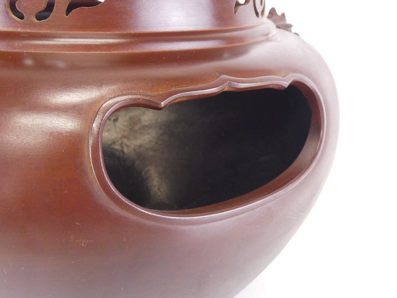 風炉釜 切合鬼面 菊池正直 底板 前瓦 添付 茶道具 茶器 木箱 共箱 一ノ瀬宗和/菊地正直「唐銅 切金鬼面風炉 平丸釜添」共箱 保証品