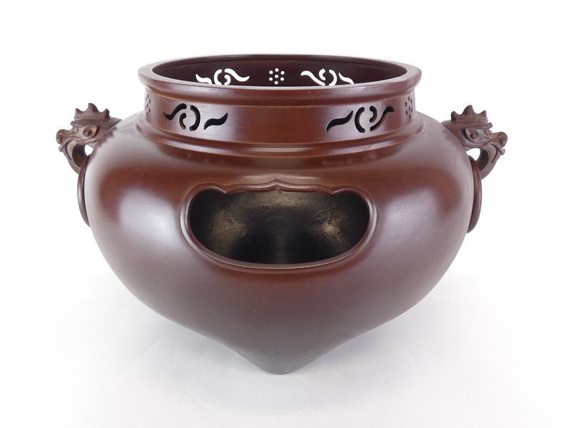 風炉釜 切合鬼面 菊池正直 底板 前瓦 添付 茶道具 茶器 木箱 共箱 一ノ瀬宗和/菊地正直「唐銅 切金鬼面風炉 平丸釜添」共箱 保証品