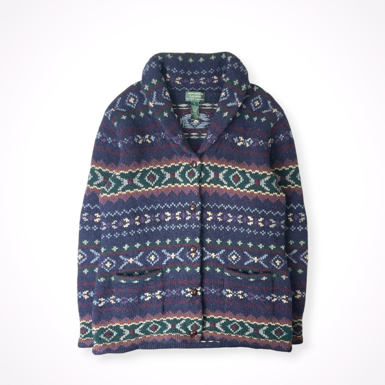 LAUREN RALPH LAUREN / ハンドニットショールカラーカーディガン SIZE:L
