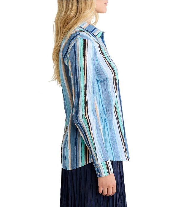 ニックアンドゾー レディース トップス シャツ nz by NIC ZOE Stripe Point Collar Long Sleeve Button Front Shirt Blue Multi ニックアンドゾー レディース トップス シャツ nz by NIC ZOE Stripe Point Collar Long Sleeve Button Front Shirt Blue Multi