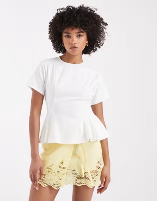 ミスセルフフリッジ レディース トップス Tシャツ Misselfridge peplum hem detail tee WHITE ホワイト