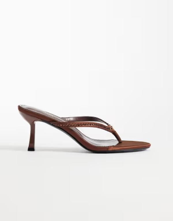 シミ レディース シューズ サンダル ヒール SIMMI ShoesIMMI London Iris heeled toe post sandals in embellished Brown sati
