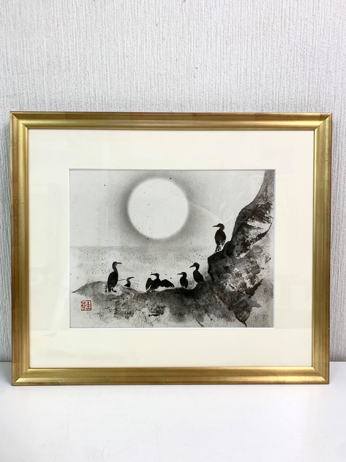 フォロー割対象商品】木村圭吾 水墨画 複製色紙 額装済み 鳥 10-F
