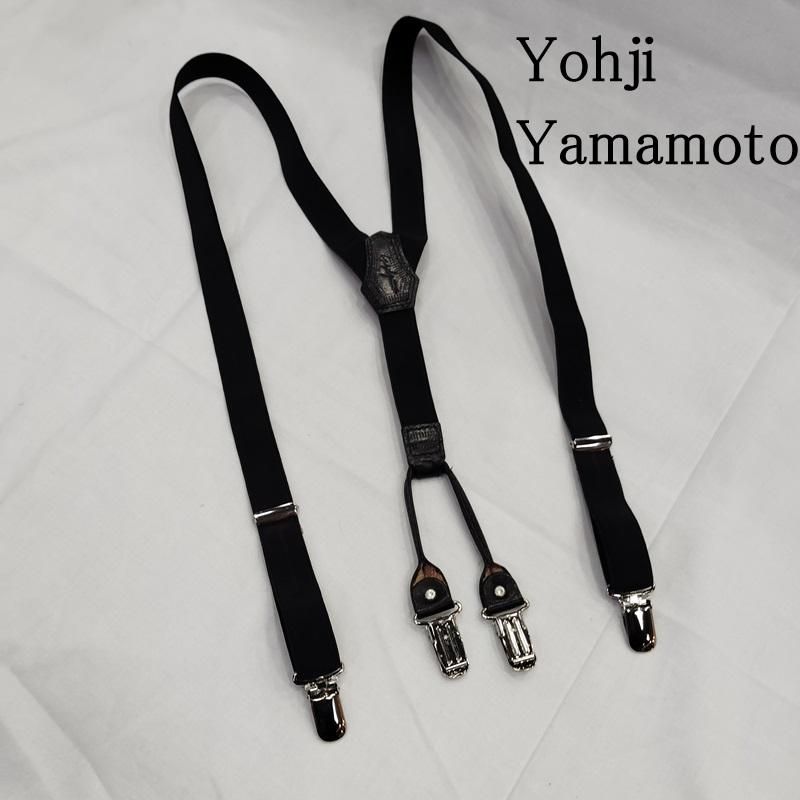 ワイズ Y's サスペンダー クロコ調 ロゴ刻印 ヨウジヤマモト 黒 レザー ヨウジヤマモト ゴム式 ロゴ エンボス サスペンダー メンズ - ISItems